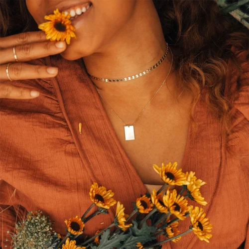 Multilayer Gold Stainless Steel Necklace – Stunning Square Pendant Chain for Women