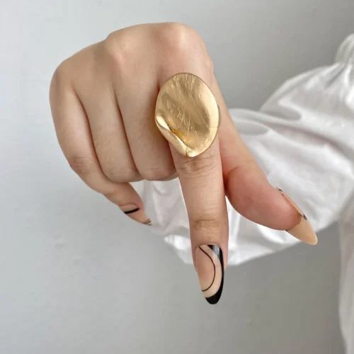 Bold Elastic Rope Adjustable Rings – Irregular Geometric Matte Gold Chunky Jewelry for Women and Men