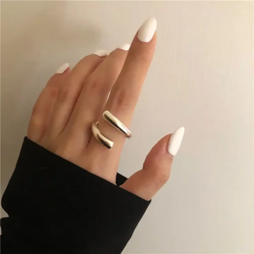 Vintage 925 Sterling Silver Double Layer Ring – Geometric Nail Design Punk Jewelry for Women