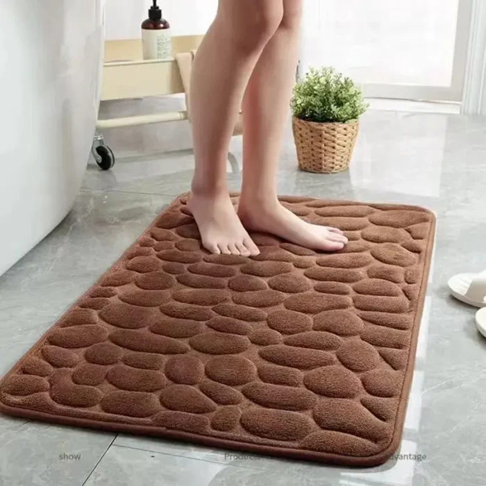 3D Cobblestone Embossed Bath Mat - Non-Slip, Absorbent, Quick Drying, Machine Washable Bathroom Doormat