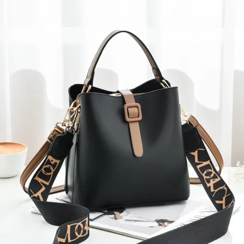 Women's Bucket Bag | Wide Shoulder Strap Handbag for Crossbody and Single Shoulder Use - Image 4