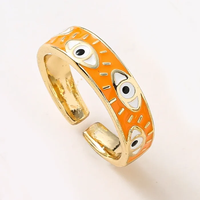 Fashion Aesthetic Evil Eye Blue Finger Rings for Women - Oil Dripping Stainless Steel Adjustable Rings