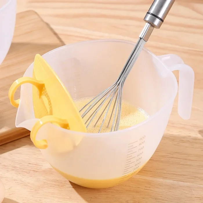 1L Baking Whisk Measuring Cup - Large Capacity Plastic Mixing Bowl with Scale for Baking and Cooking