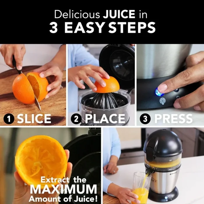 Hands-Free Electric Citrus Juicer - 1-Button Orange, Lime, Grapefruit, Lemon Squeezer, Easy to Clean Juicer Machine