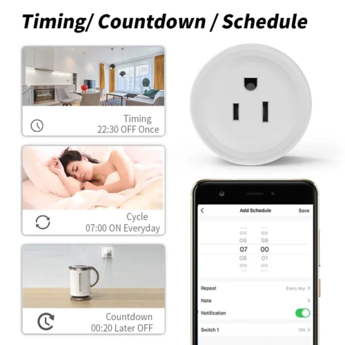 WiFi Smart Plug 10A US – Power Monitor, Remote Control, Google Assistant, Alexa, Yandex Alice Voice Control
