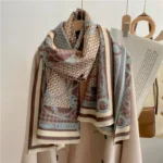 Elegant Double-Sided Winter Scarf | Cashmere Feel, Jacquard Letter Chain Design, Thick, and Warm European & American Style Shawl