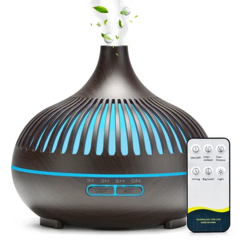 500ML Wood Grain Aromatherapy Diffuser - Ultrasonic Humidifier with Remote Control and 7-Color LED Lights