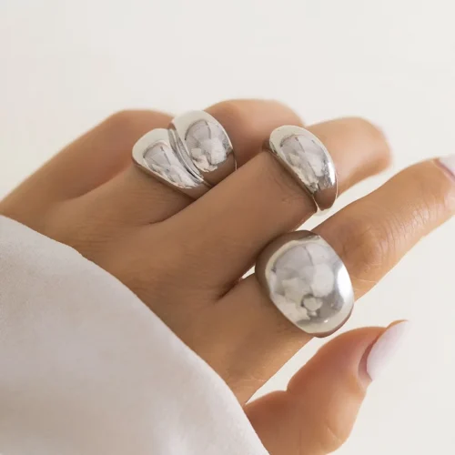 Bold 6-Piece Gold Geometric Rings Set – Chunky Irregular Jewelry for Women