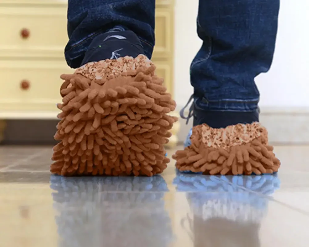 2Pcs Chenille Mop Slipper Shoe Covers - Washable and Reusable Dust and Pet Hair Cleaners - Foot Socks for Floor Cleaning