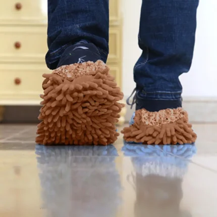 2Pcs Chenille Mop Slipper Shoe Covers - Washable and Reusable Dust and Pet Hair Cleaners - Foot Socks for Floor Cleaning