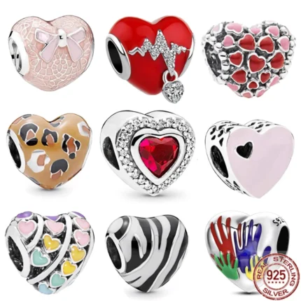Hot Sale 925 Sterling Silver Zebra Heart & Red Heart Charm Beads - Fit Original Pandora Bracelet