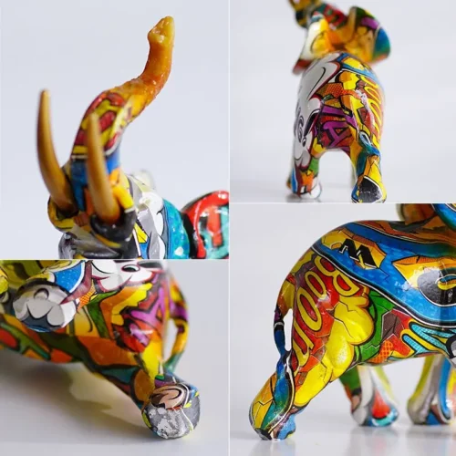 Vibrant Resin Elephant Figurines | Modern Art Ornaments for Feng Shui, Home & Office Decor