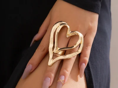 Large Hollow Double Hearts Ring - Women's Trendy Statement Jewelry 2024 Fashion Accessory