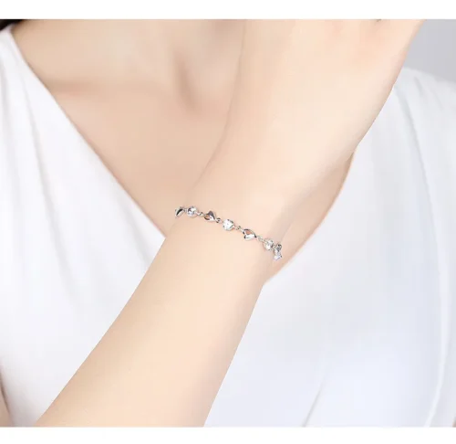 Exquisite 925 Sterling Silver Heart Bracelet – Crystal Jewelry for Women, Valentine's Day & Wedding Gift
