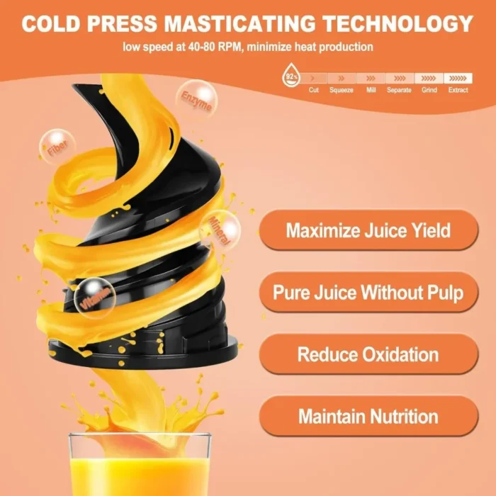 Cold Press Juicer Machine - Compact Masticating Juicer with 3.1" Wide Feed Chute, Slow Extractor for Fruits and Vegetables