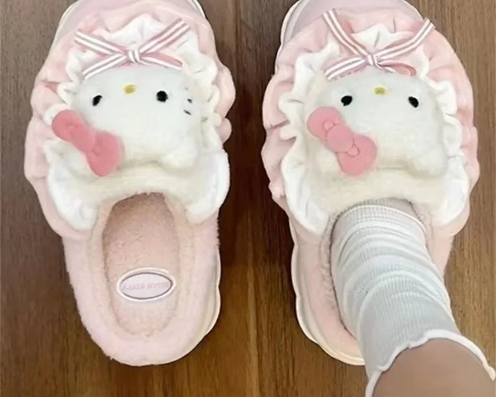 Sanrio Cartoon Slippers – Hello Kitty, My Melody, Kuromi, Cinnamoroll – Warm Cotton Home Shoes for Autumn and Winter, Perfect Holiday Gifts