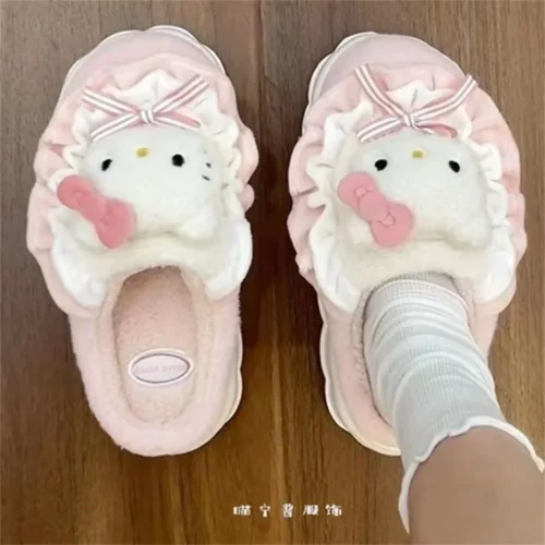 Sanrio Cartoon Slippers – Hello Kitty, My Melody, Kuromi, Cinnamoroll – Warm Cotton Home Shoes for Autumn and Winter, Perfect Holiday Gifts