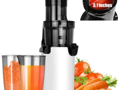 Cold Press Juicer Machine - Compact Masticating Juicer with 3.1" Wide Feed Chute, Slow Extractor for Fruits and Vegetables