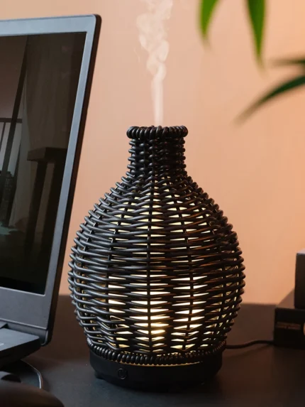 80ml Black Rattan Aroma Diffuser with USB - High Quality for Home & Office