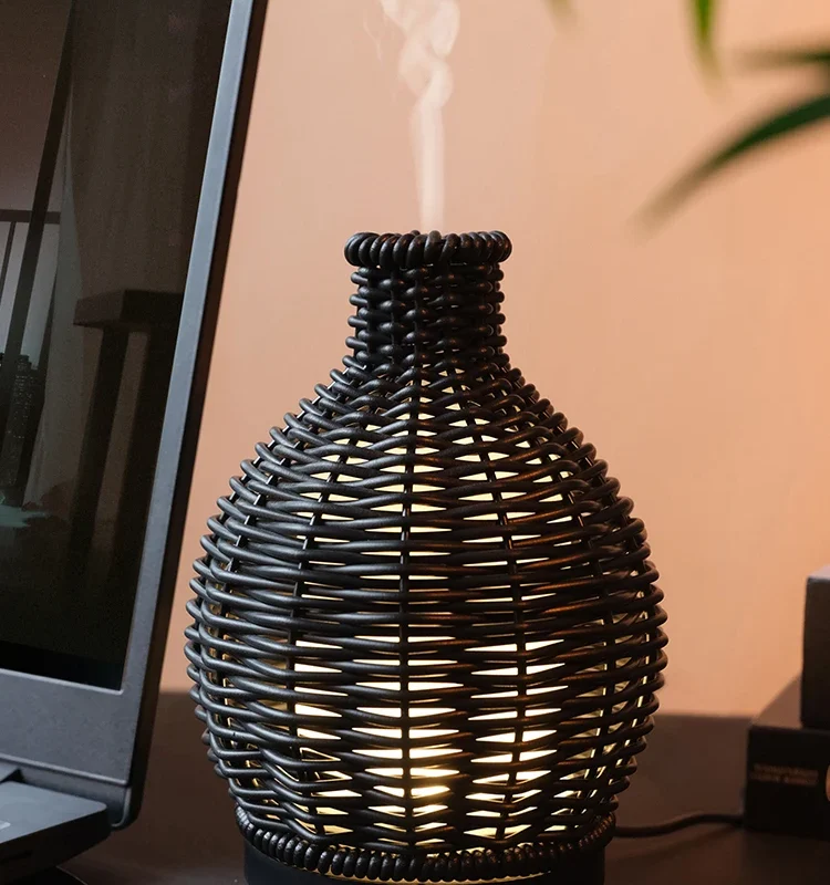 80ml Black Rattan Aroma Diffuser with USB - High Quality for Home & Office