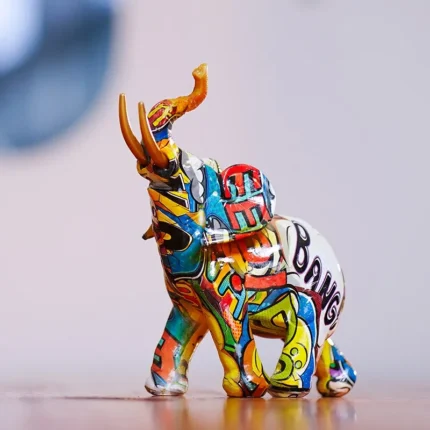 Vibrant Resin Elephant Figurines | Modern Art Ornaments for Feng Shui, Home & Office Decor