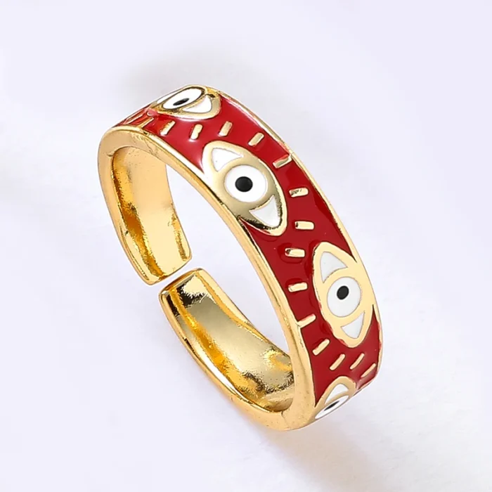 Fashion Aesthetic Evil Eye Blue Finger Rings for Women - Oil Dripping Stainless Steel Adjustable Rings