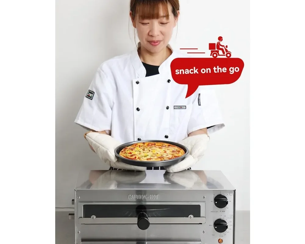 Countertop Electric Frozen Pizza Oven - Indoor Use with 30-Minute Timer, Glass Door, Interior Light, Commercial Pizza Maker