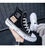 Men's High Top Canvas Shoes - Trendy Casual Sneakers, Classic Black and White Fashion Board Shoes