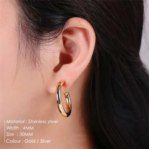 Chic Stackable C-Shape Hoop Earrings – Trendy Stainless Steel Jewelry for Women