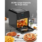 15.5Qt X-Large Family Size Air Fryer Oven - 1800W, 50F-425F Temp Controls, Stainless Steel Rotisserie Basket & Skewer Kit