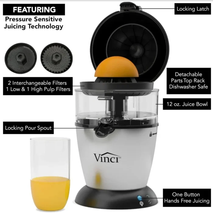 Hands-Free Electric Citrus Juicer - 1-Button Orange, Lime, Grapefruit, Lemon Squeezer, Easy to Clean Juicer Machine