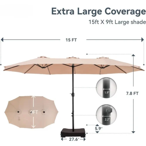 Patio Umbrella with Base: 15ft Double-Sided Patio Umbrella with Base