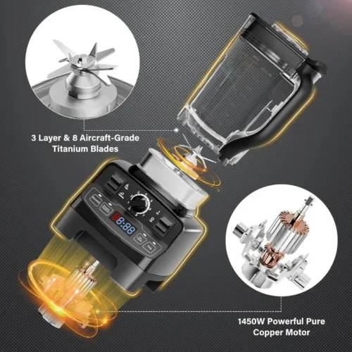 High-Performance Smoothie Blender Maker – 1450W, 4 Preset Programs, 8-Speed Control, 2L Capacity