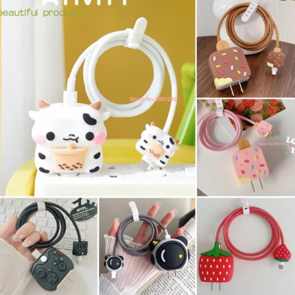 4 PCS Adorable Cartoon Cable Protectors for iPhone/iPad 18W/20W Chargers | Durable Data Line Covers