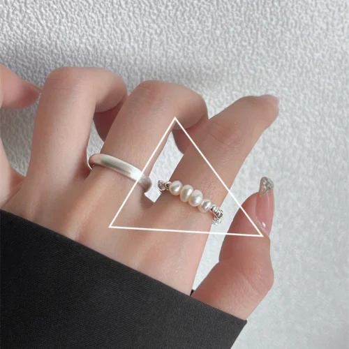 Charming 925 Sterling Silver Pearl Ring Geometric– Korean Sweet Jewelry for Women and Girls