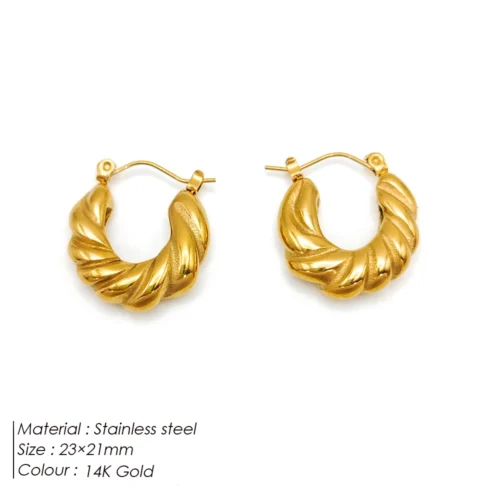Bold Threaded Stainless Steel Hoop Earrings – Trendy Twist Jewelry for Women