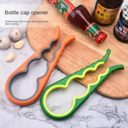 Two-Color Multifunctional 4-in-1 Bottle Opener - Non-Slip, Labor-Saving Can and Bottle Cap Opener