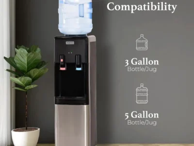 Top Loading Hot and Cold Water Dispenser - Water Cooler for 3 and 5 Gallon Bottles with Child Safety Lock