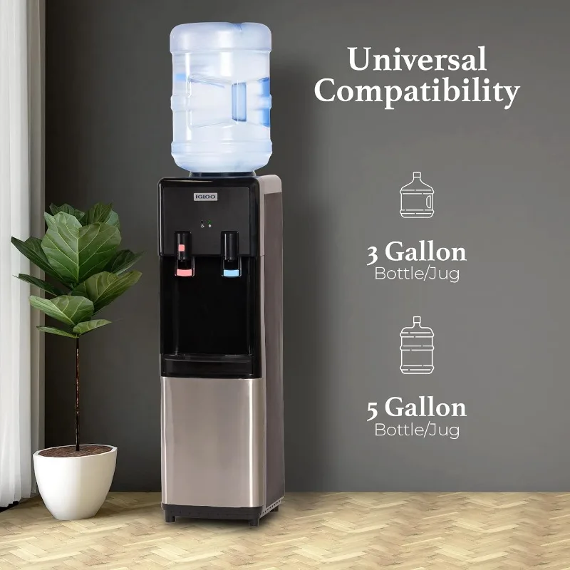 Top Loading Hot and Cold Water Dispenser - Water Cooler for 3 and 5 Gallon Bottles with Child Safety Lock