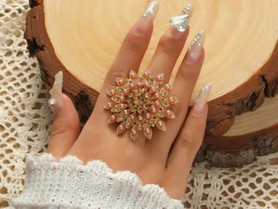 Luxury Crystal Big Flower Rings for Women - Statement Jewelry for Bridal, Wedding, Party, and Gifts