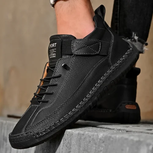 Handmade Leather Men's Casual Slip-On Loafers - Breathable Flats, Fashion Moccasins, Tooling Shoes, Plus Sizes Available - Image 3