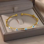 Stainless Steel Gold Plated Zircon Evil Eye Bracelet – Turkish Luxury Bangle for Women