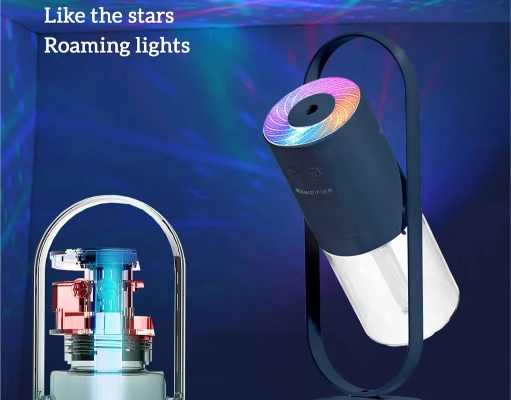 Portable Mini Humidifier - 200ml Office & Bedroom Spray with 360° Rotation and Color LED Night Light