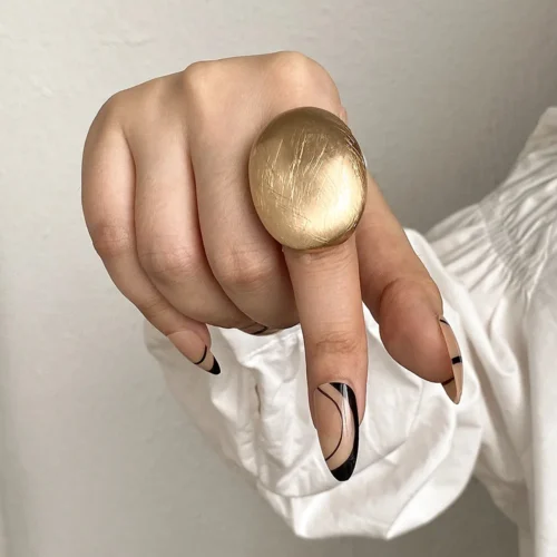 Bold Elastic Rope Adjustable Rings – Irregular Geometric Matte Gold Chunky Jewelry for Women and Men