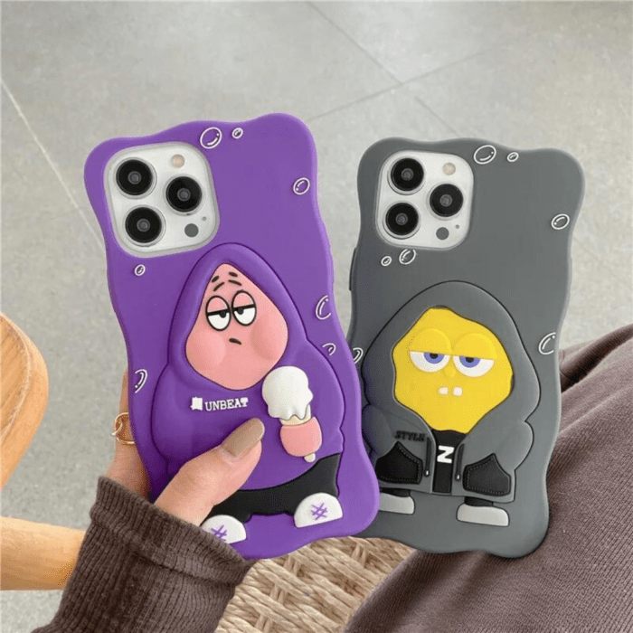 Kawaii 3D SpongeBob Patrick Star Shockproof Silicone Case for iPhone 11-14 Pro Max