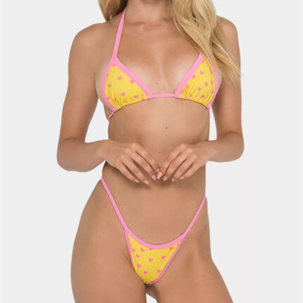 Printed Bikini with Trimmed Edges and Thong-Style Bottom