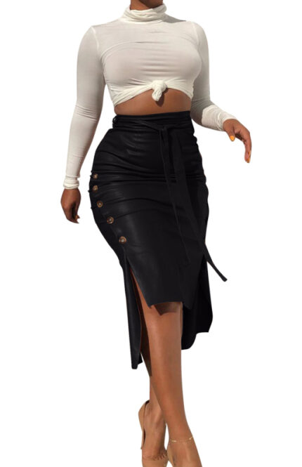 Ladies Casual Fashion Slit Mid Length Slim Skirt