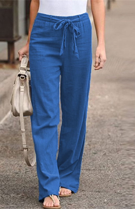 Women’s Elastic Waist Solid Color Belted Loose Trousers