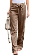 Women’s Elastic Waist Solid Color Belted Loose Trousers