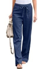 Women’s Elastic Waist Solid Color Belted Loose Trousers